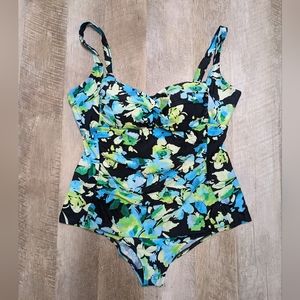 Beach Belle Black and blue Floral Print One Piece Swimsuit